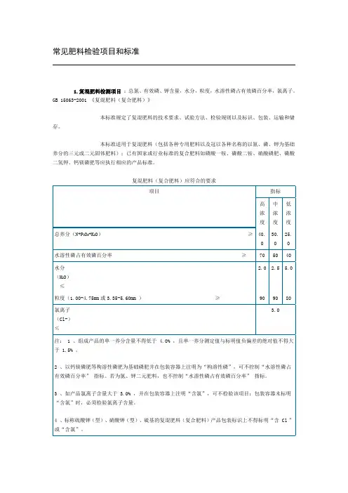 农业部各种肥料标准及检测方法