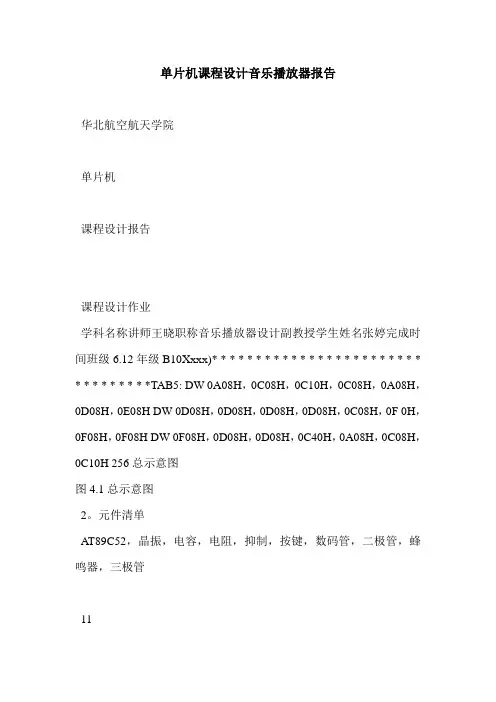 最新单片机课程设计音乐播放器报告
