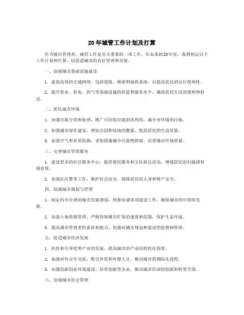 20年城管工作计划及打算