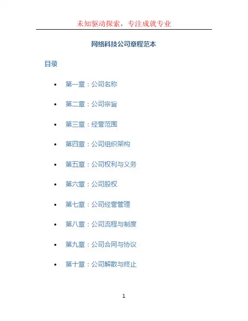 网络科技公司章程范本