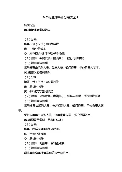6个行业的会计分录大全！