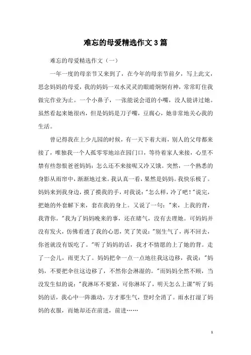 难忘的母爱精选作文3篇