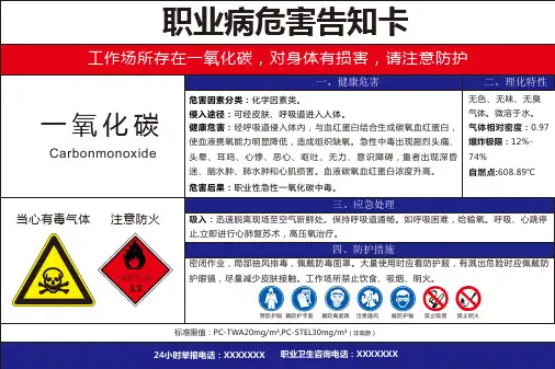 一氧化碳 职业病危害风险告知卡