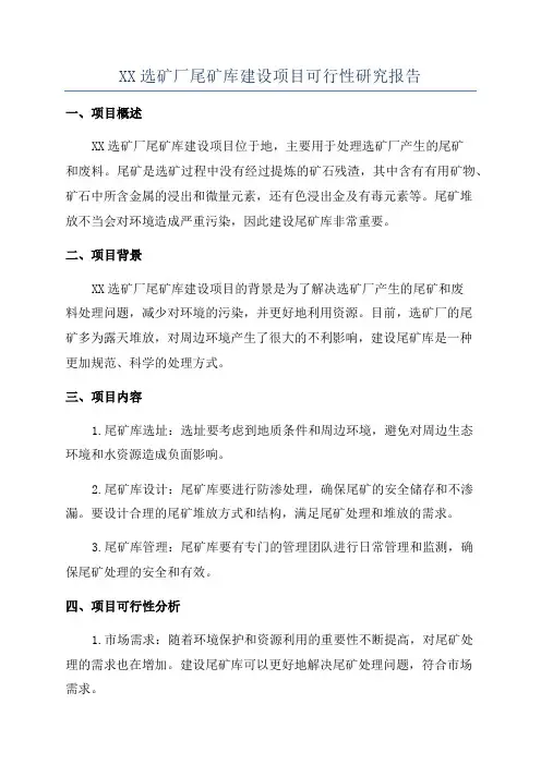 XX选矿厂尾矿库建设项目可行性研究报告