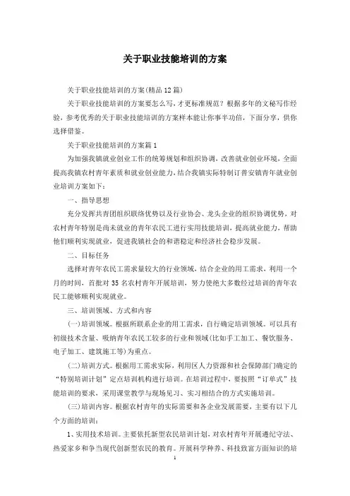 关于职业技能培训的方案