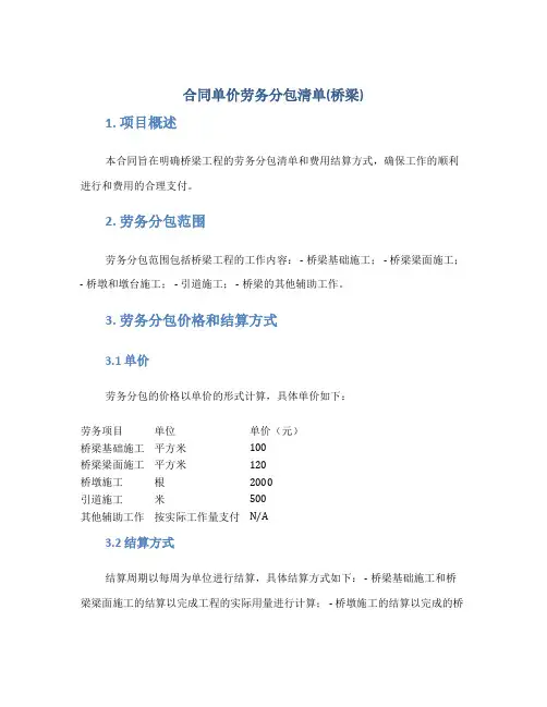 合同单价劳务分包清单(桥梁)