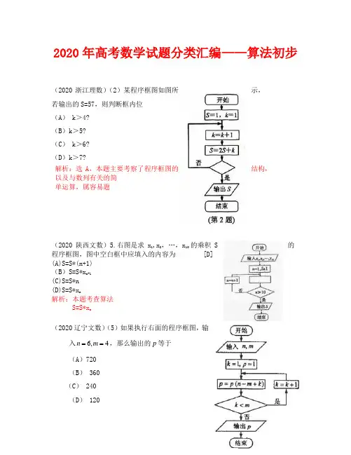 2020年高考数学试题分类汇编--算法初步