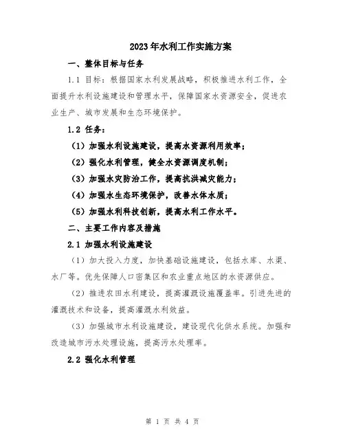 2023年水利工作实施方案