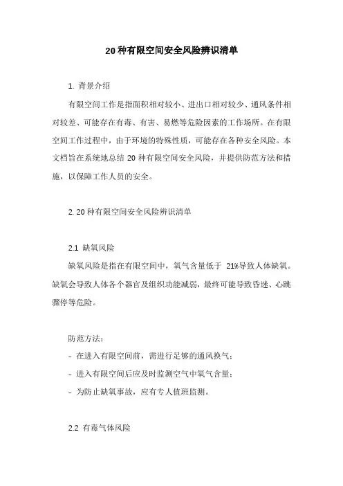 20种有限空间安全风险辨识清单