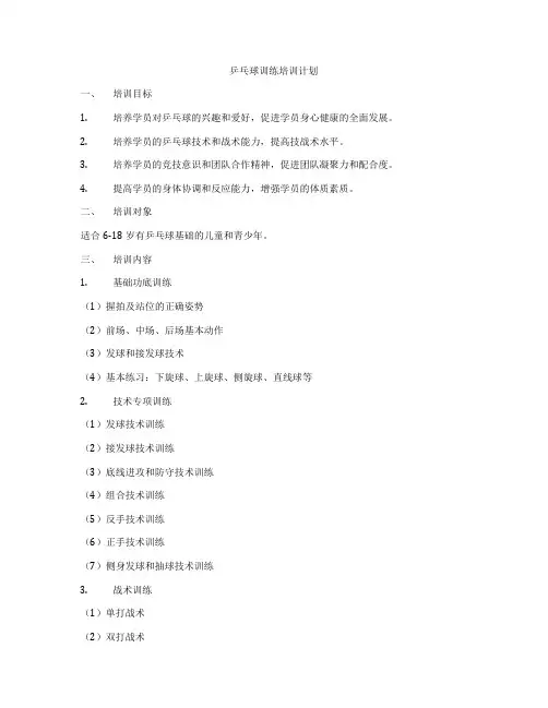 乒乓球训练培训计划