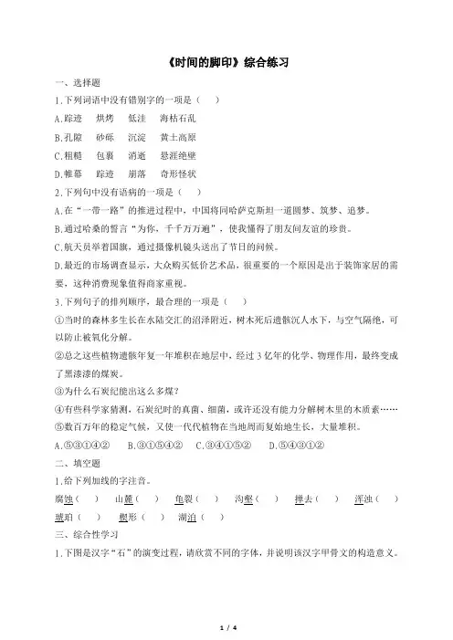 人教部编版八年级语文下册《时间的脚印》综合练习(含答案)