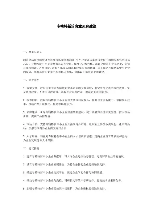 专精特新培育意见和建议