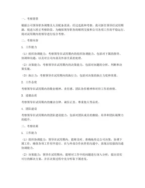 领导试用期转正考察报告