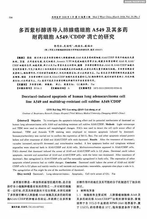 多西紫杉醇诱导人肺腺癌细胞A549及其多药耐药细胞A549／CDDP凋亡的研究