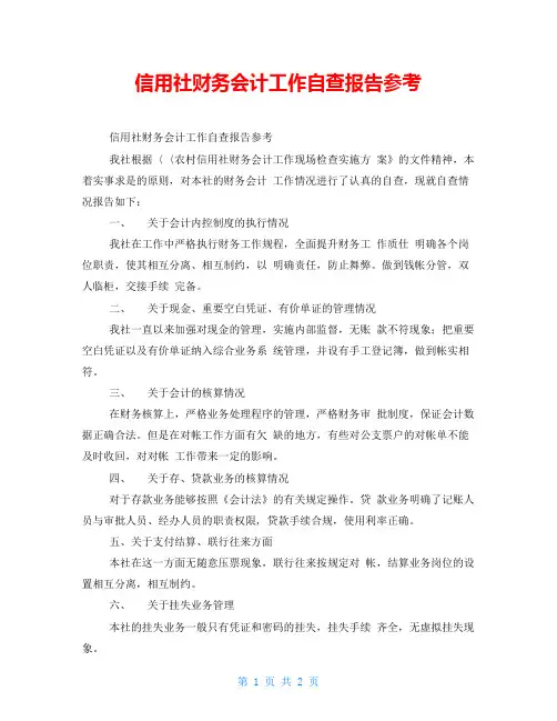 信用社财务会计工作自查报告参考