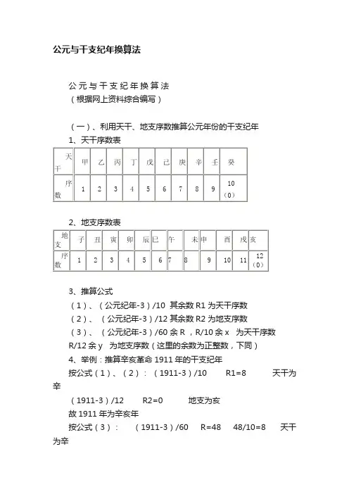 公元与干支纪年换算法