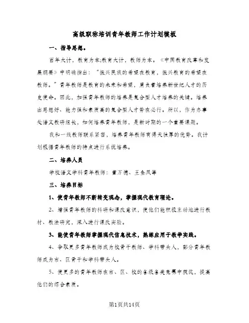 高级职称培训青年教师工作计划模板(4篇)