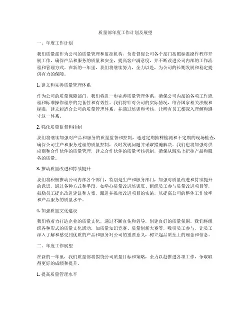 质量部年度工作计划及展望
