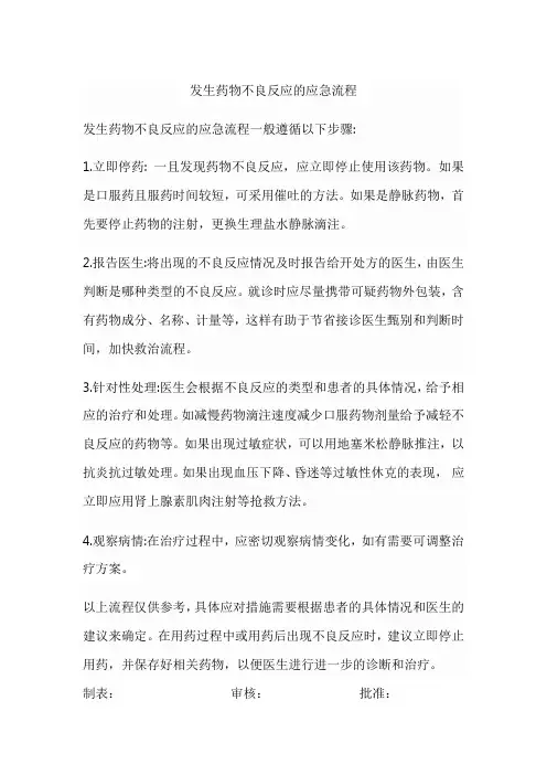 发生药物不良反应的应急流程