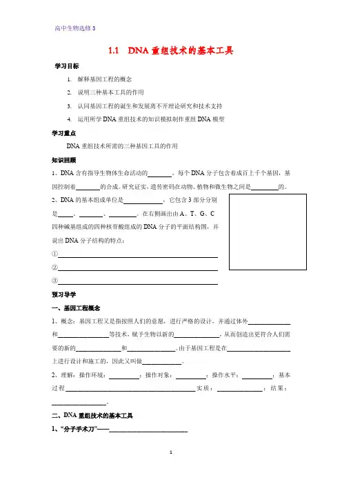 高中生物选修3优质学案4：1.1 DNA重组技术的基本工具