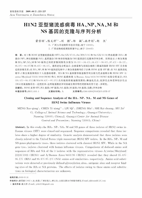 H1N2亚型猪流感病毒HA、NP、NA、M和NS基因的克隆与序列分析