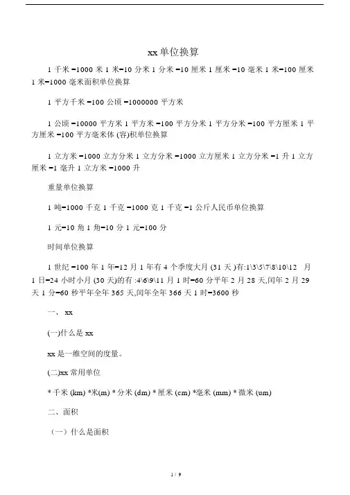 小学数学常用公式大全(单位换算表)长度单位换算.doc
