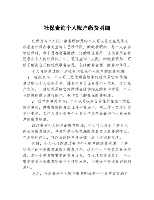 社保查询个人账户缴费明细