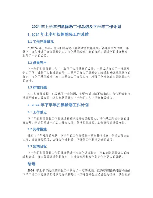 2024年上半年扫黑除恶工作总结及下半年工作计划
