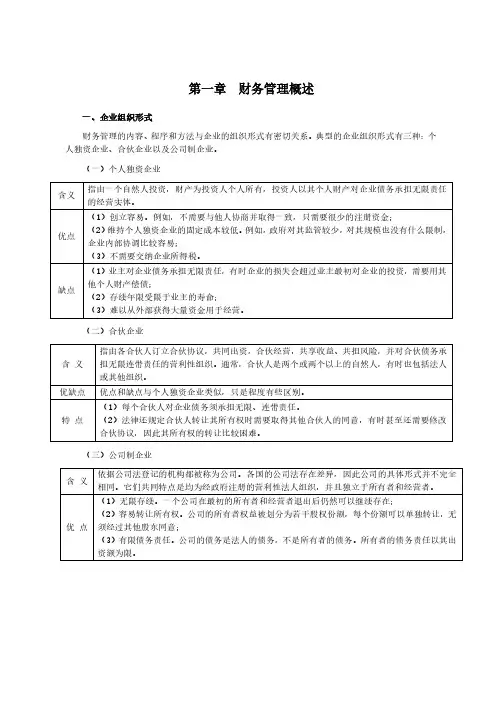 财务管理核心考点精讲 第一章 财务管理概述