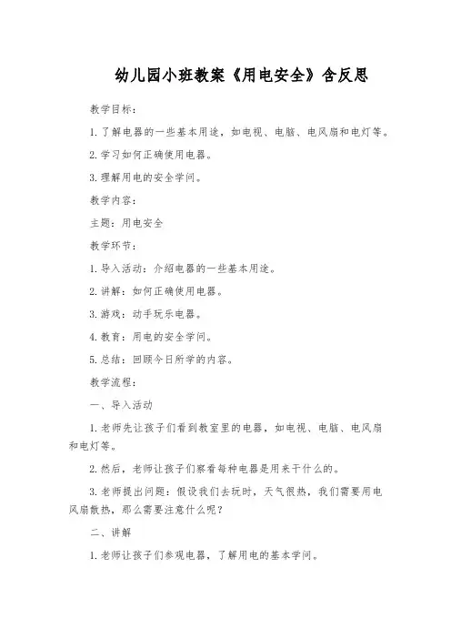 幼儿园小班教案《用电安全》含反思