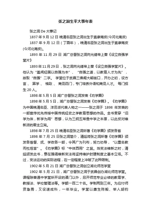 张之洞生平大事年表