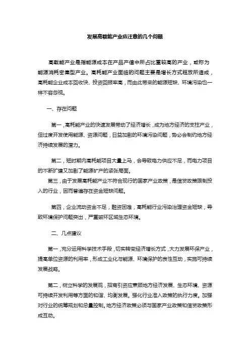 发展高载能产业应注意的几个问题