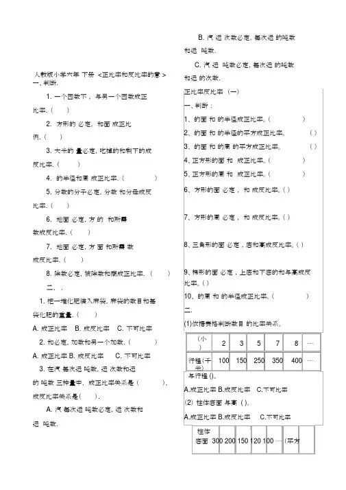 小学六年级数学：正反比例练习题41417