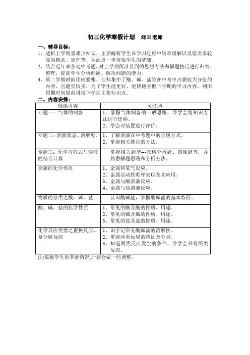 黄浦中考补习化学 新王牌培训机构寒假教学计划 刘H老师
