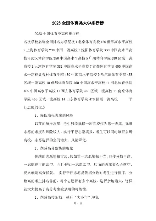 2023全国体育类大学排行榜