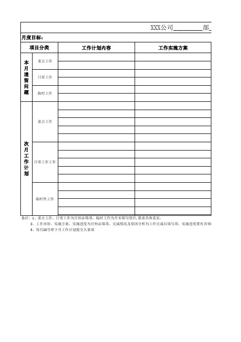 月、周工作计划表