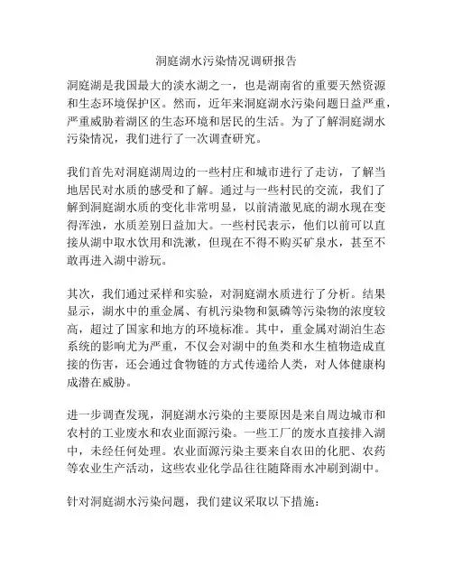洞庭湖水污染情况调研报告