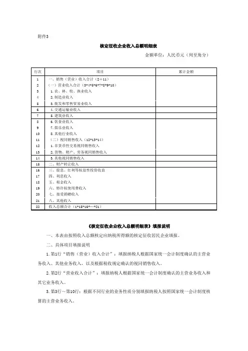 核定征收企业收入总额明细表