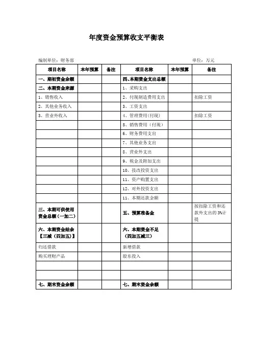 年度资金预算收支平衡表