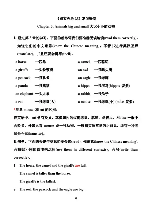香港朗文英语4A Chapter 5复习提要