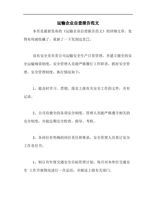 2020年运输企业自查报告范文