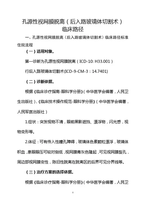 孔源性视网膜脱离(后入路玻璃体切割术)临床路径【2020版】