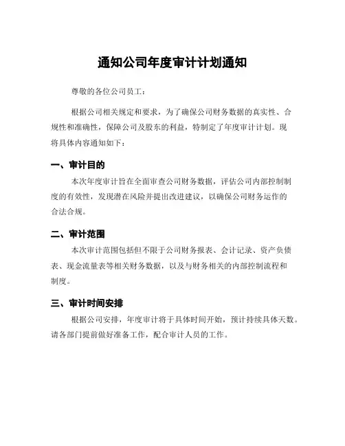 通知公司年度审计计划通知