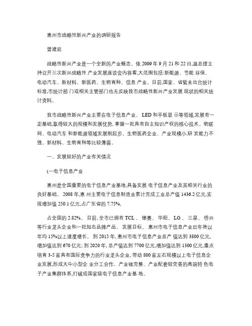惠州市战略性新兴产业的调研报告讲解