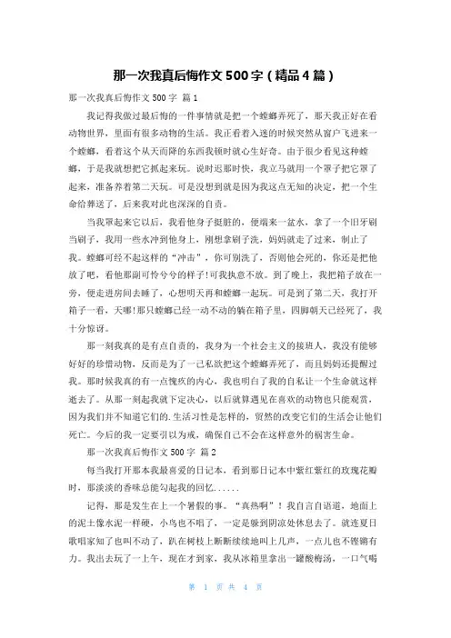 那一次我真后悔作文500字(精品4篇)
