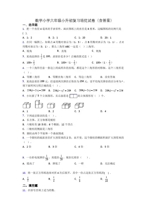 数学小学六年级小升初复习培优试卷(含答案)