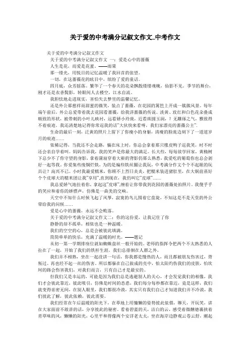 关于爱的中考满分记叙文作文_中考作文