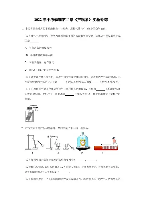 2022年中考物理实验专题复习——声现象(无答案)