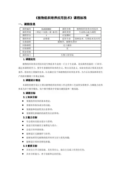 《植物组织培养应用技术》课程标准