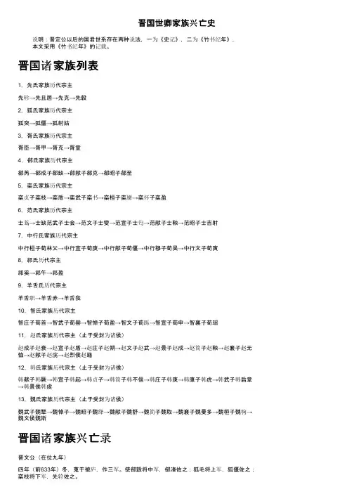 晋国世卿家族兴亡史